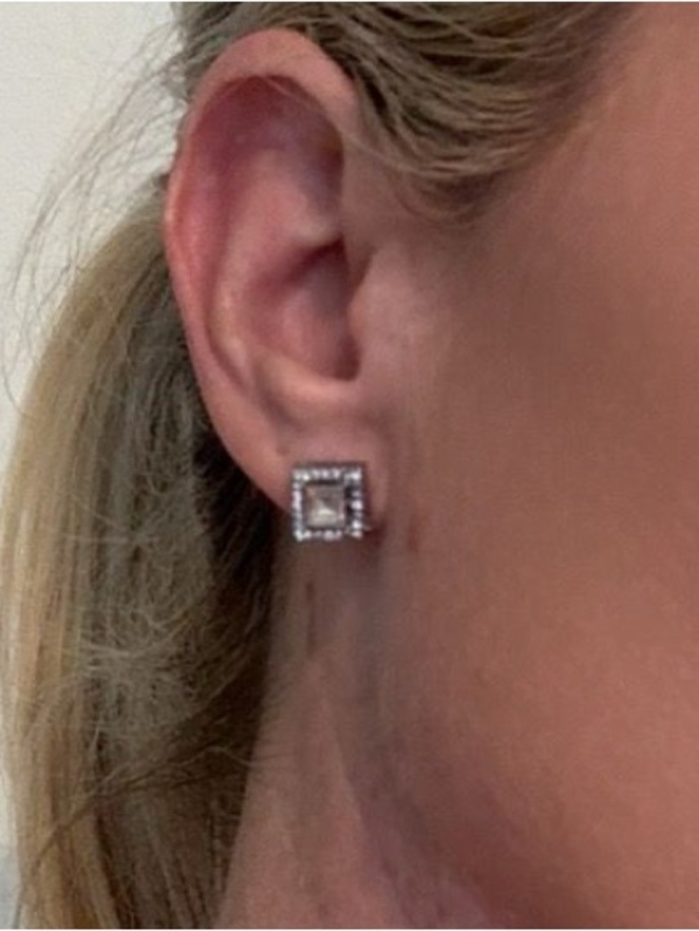 Silver Square Halo Stud Earrings with Clear Stones New